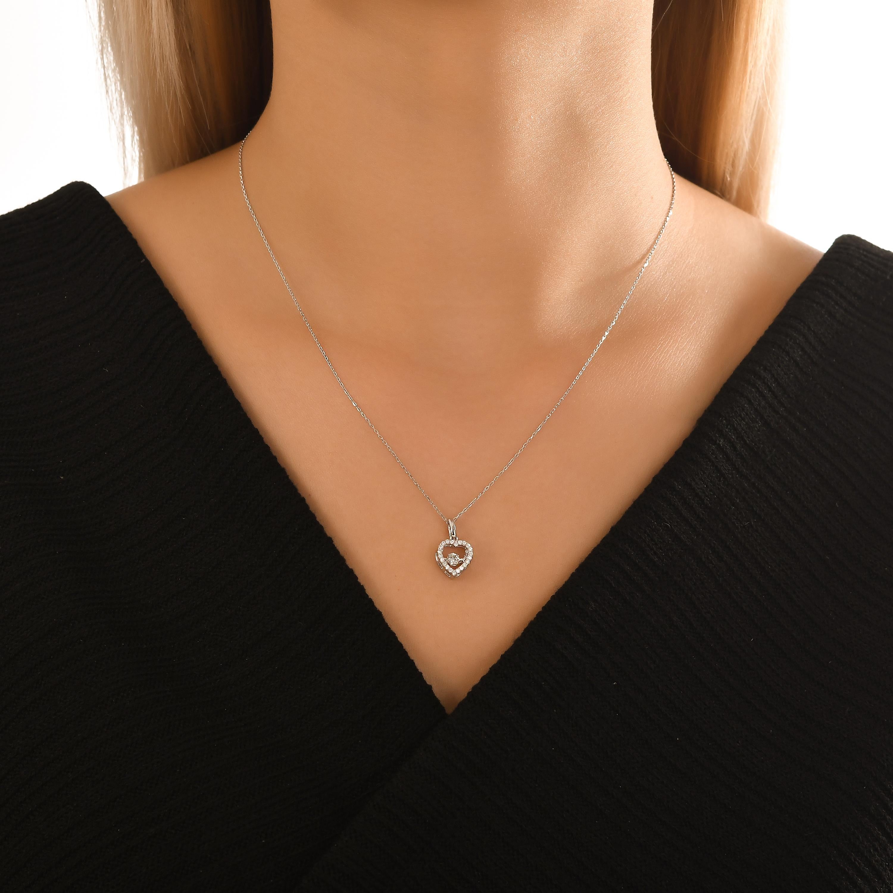 Round Cut Love Diamond Pendant 18K White Gold Necklace, .20ct. White Diamonds For Sale