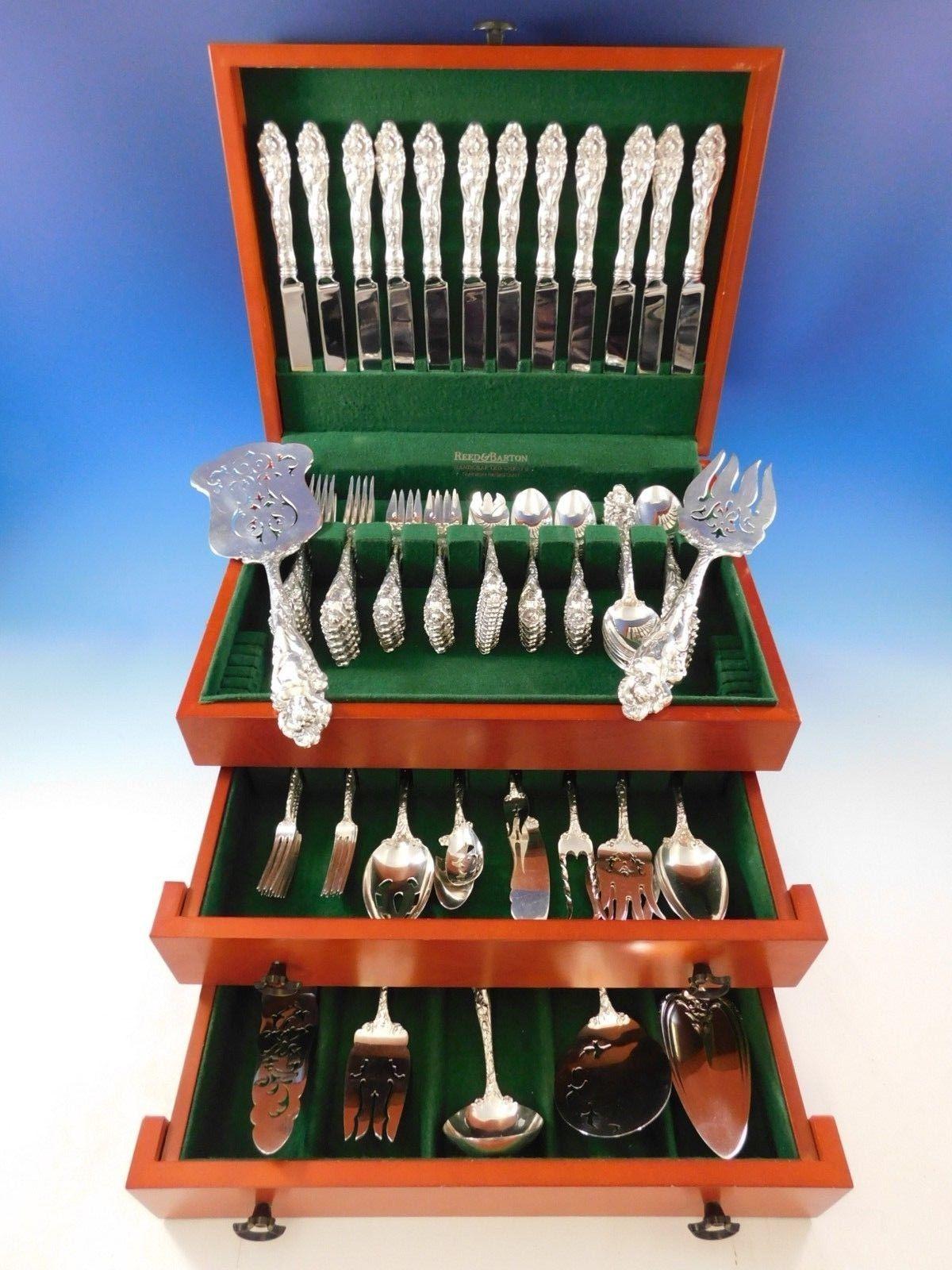 Masterfully crafted Love Disarmed by Reed & Barton sterling silver flatware set, 100 pieces. This set includes:

12 knives, 9 1/4