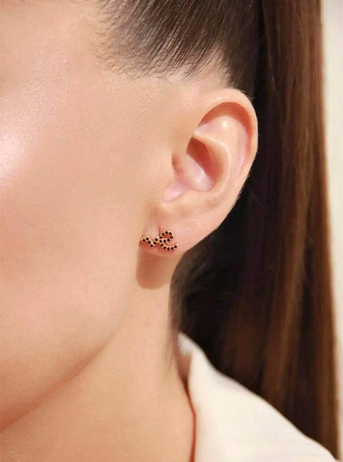 Women's Love earrings studs 14k gold.  For Sale