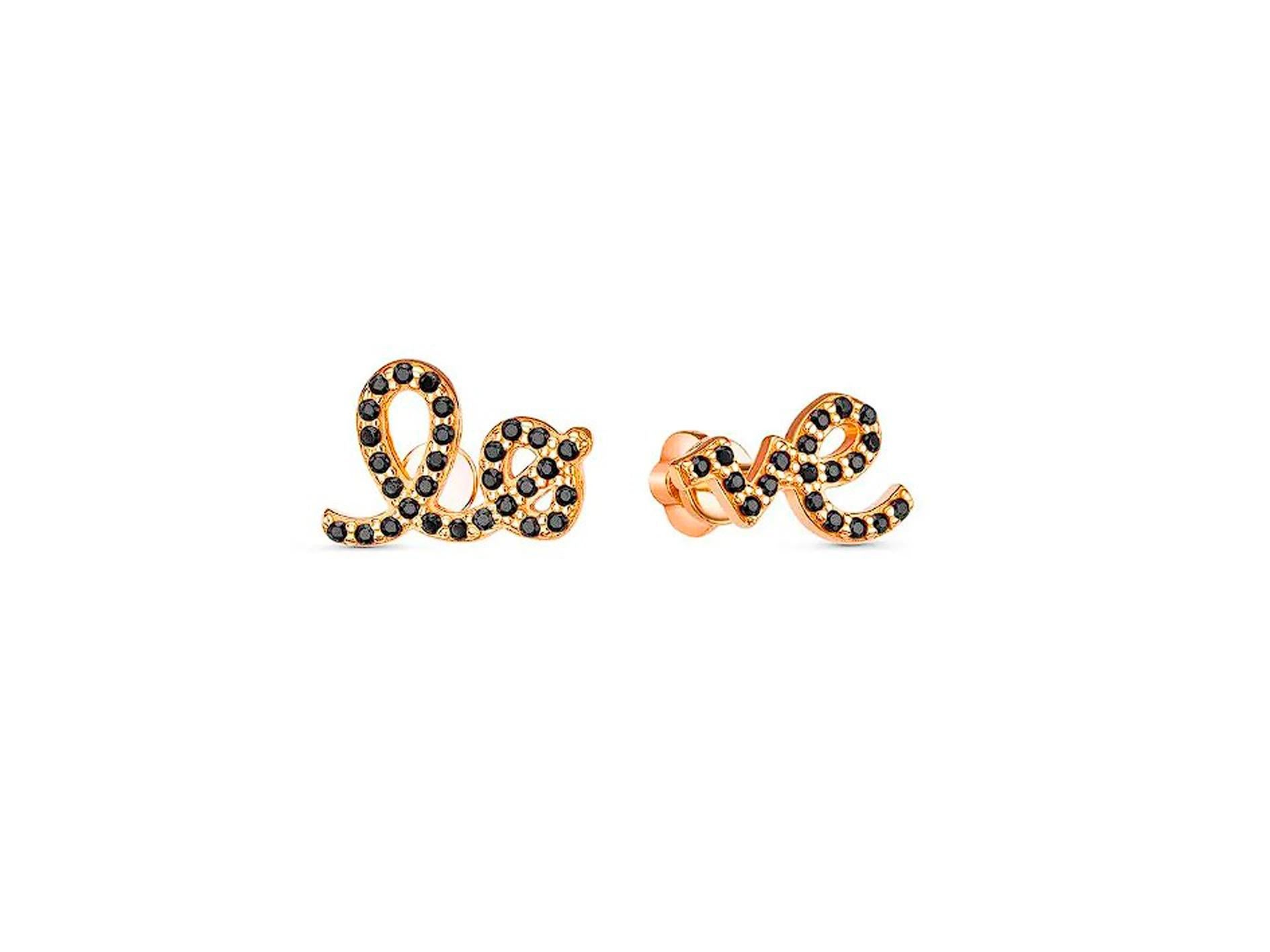 da uomo o donna Orecchini d'amore con borchie in oro 14k. LO + VE Orecchini asimmetrici. in vendita