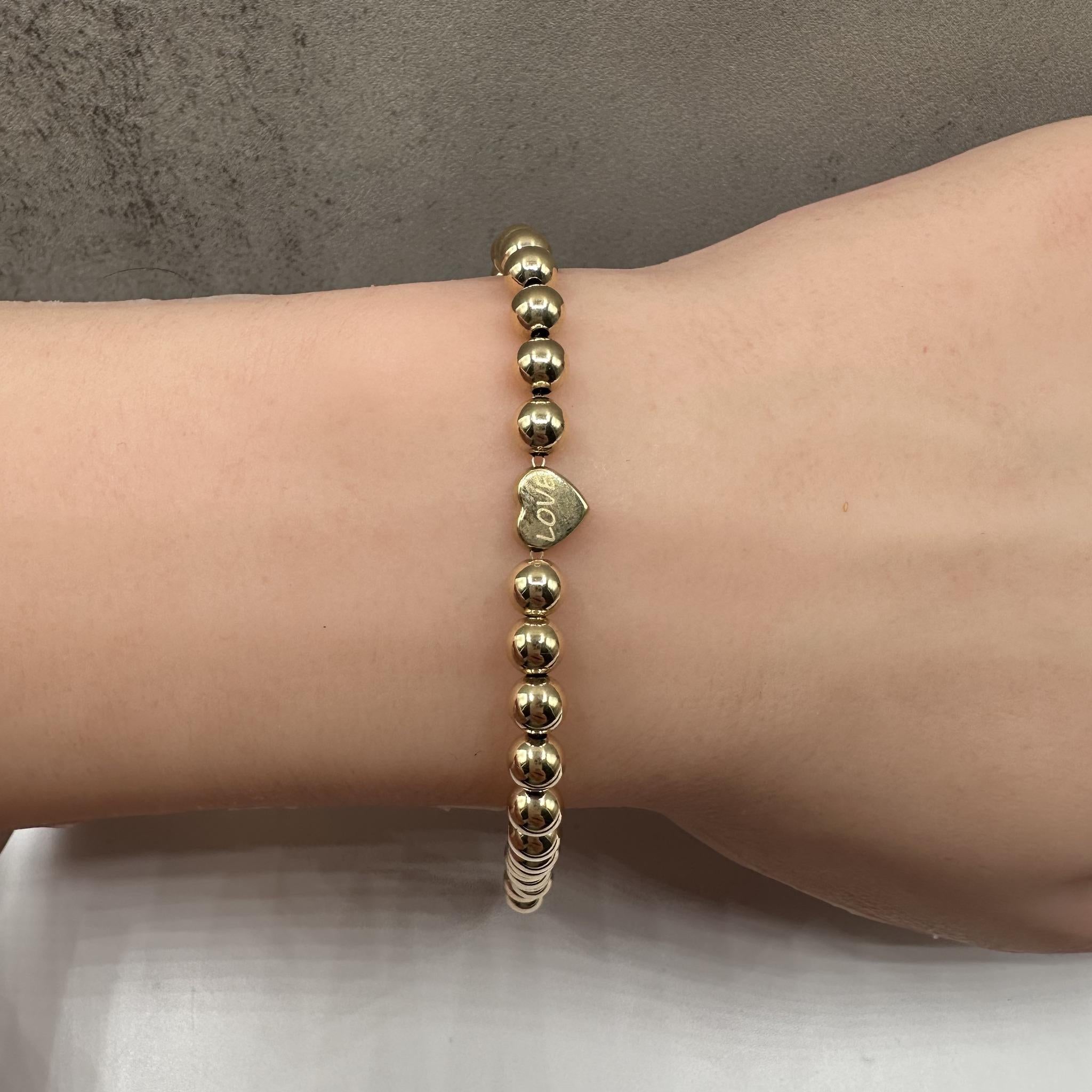 Donna Bracciale di perle con incisione d'amore in oro giallo 14kt - perline da 5 mm, 7
