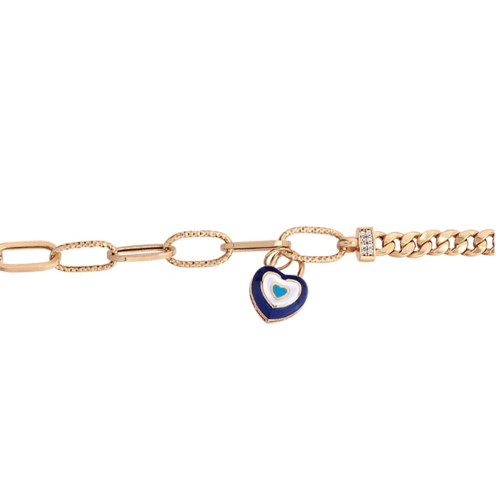Let There Be Love And Light In Your Life When You Wear This Nazarlique Charm From The Evil Eyes Collection.
Tennis Bracelet with Enamel Heart Charm in 8K Yellow Gold.