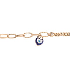 Love Evil Eye Blue Turquoise White Enamel Gold Heart Charm Tennis Bracelet