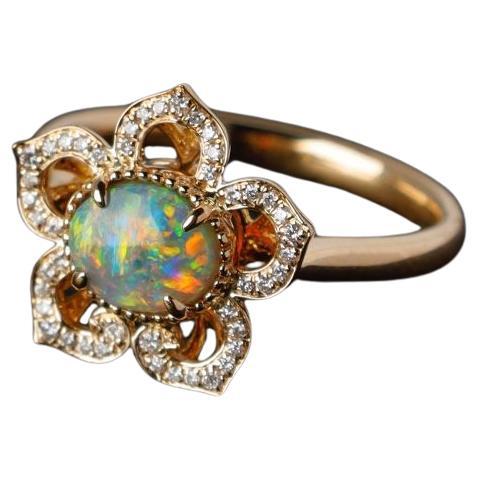 Love From Dynasty - Verlobungsring aus 18 Karat Gelbgold mit schwarzem Opal und Diamant im Angebot
