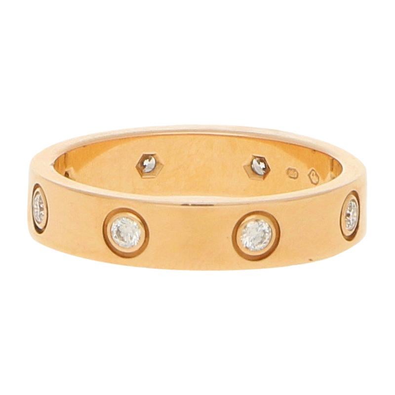 "Love" Full Diamond Wedding Band in Rose Gold