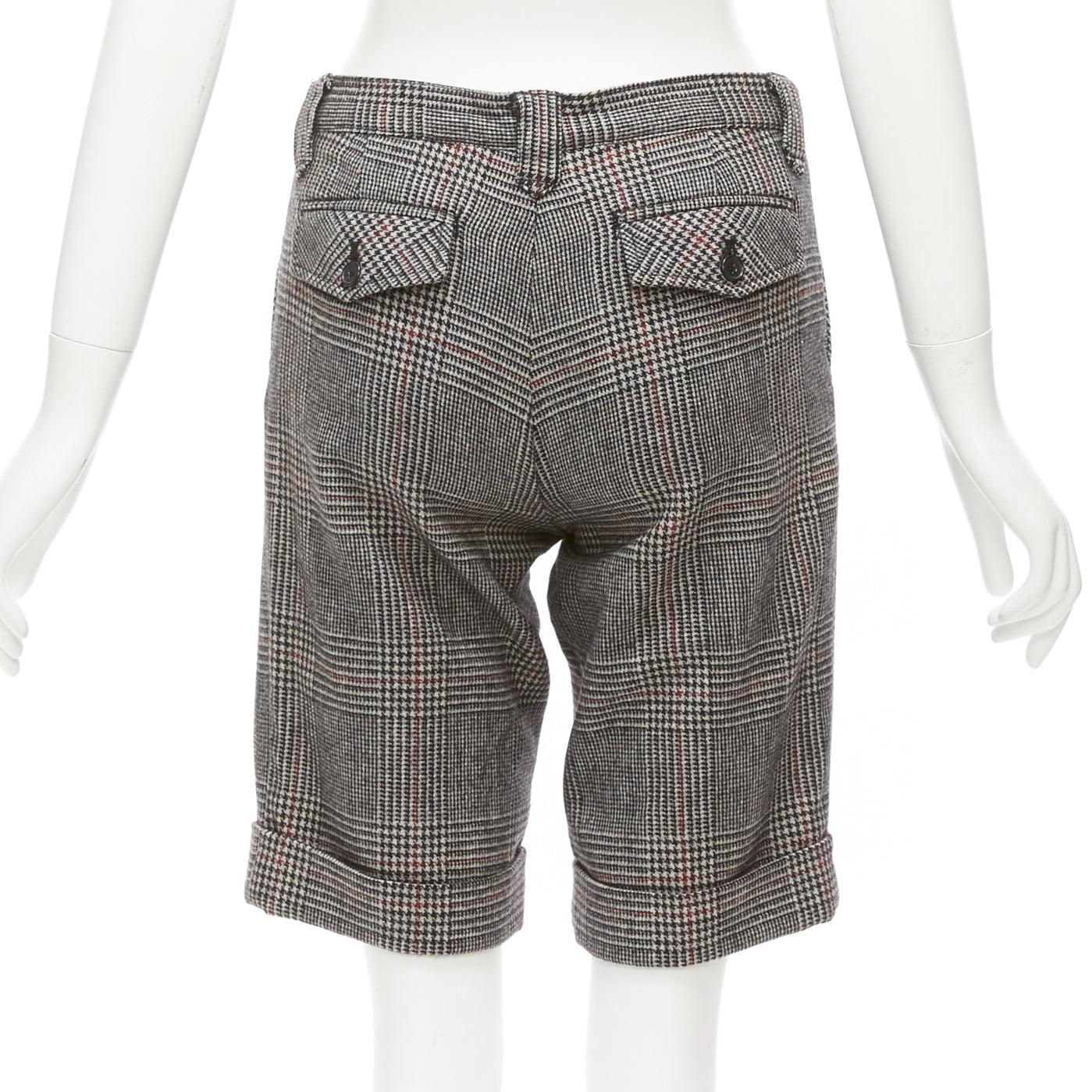 LOVE GIRLS MARKET grey wool blend houndstooth mid waist knee shorts 64cm For Sale 1