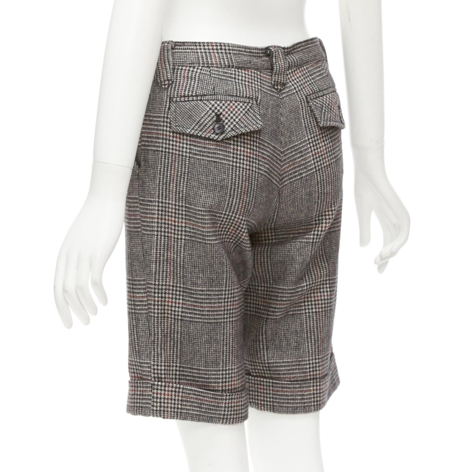 LOVE GIRLS MARKET grey wool blend houndstooth mid waist knee shorts 64cm For Sale 2