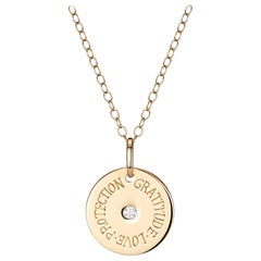 Gold Mantra Engraved Necklace With White Diamond Charm