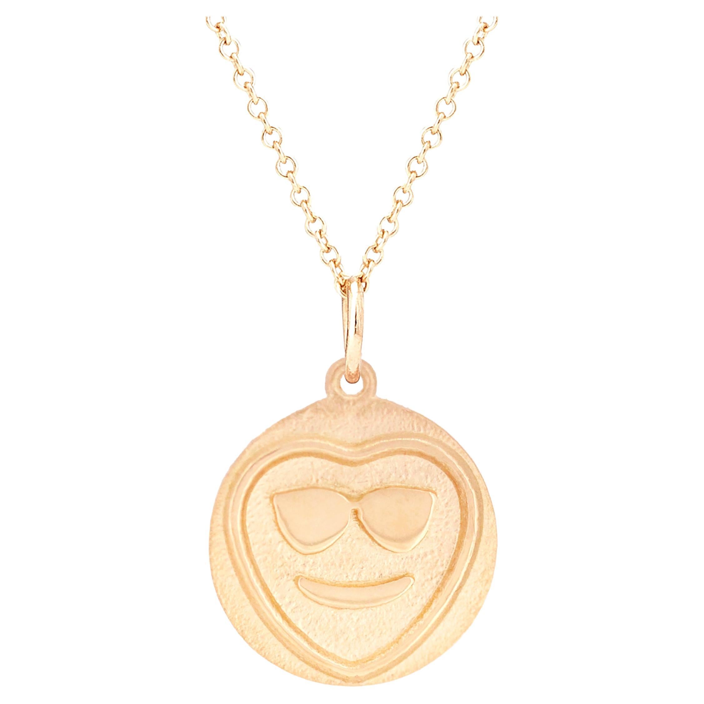Love Heart Cool Dude Pendant on 16 Inch Chain in 18ct Yellow Gold