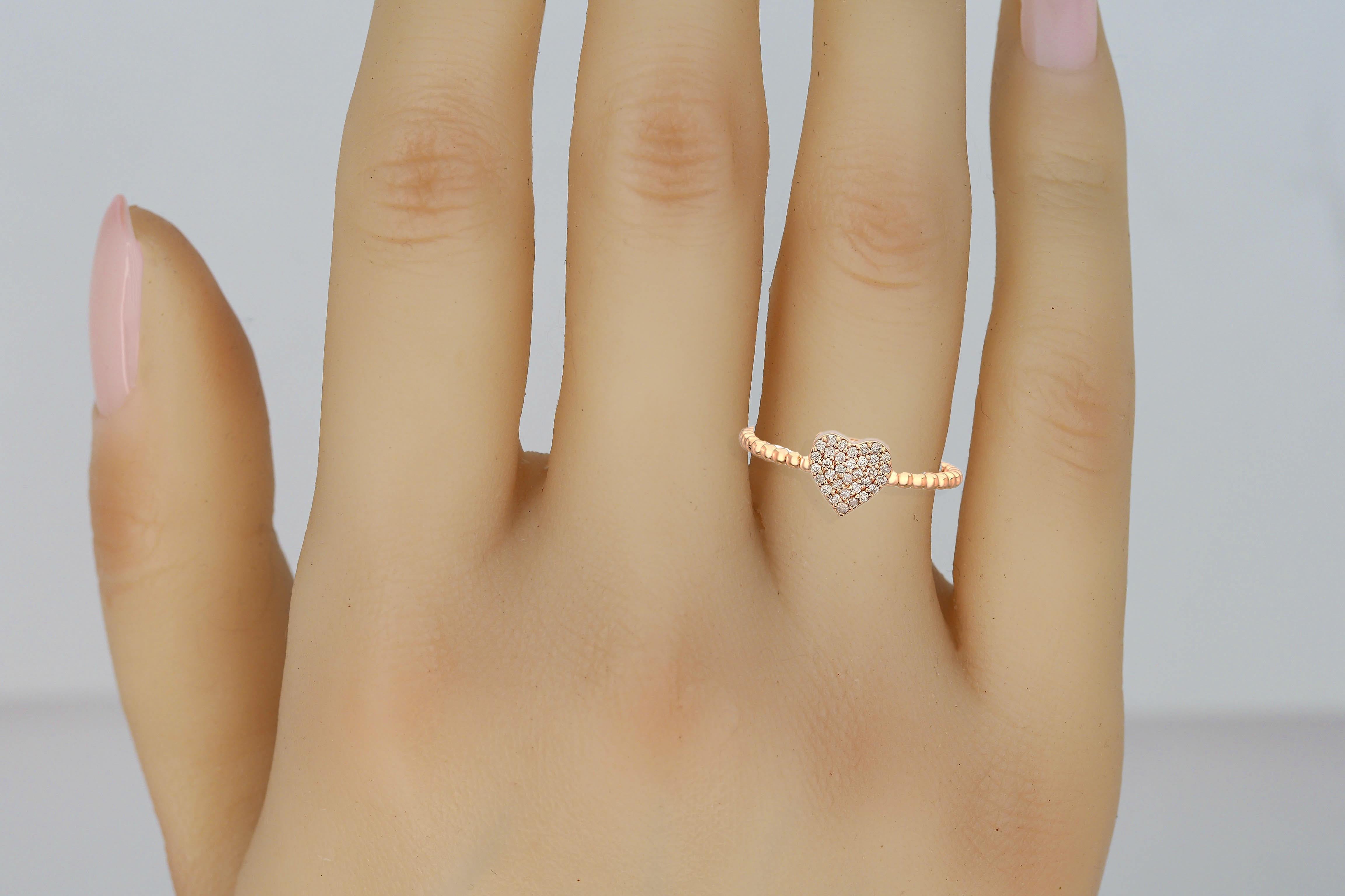 For Sale:  Love Heart Ring 14k gold with moissanites 4