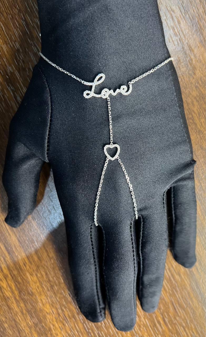 Amor Corazón Romance Romántico Diamante Blanco Oro Blanco 18K Pulsera Mano Dedo Corte mixto en venta