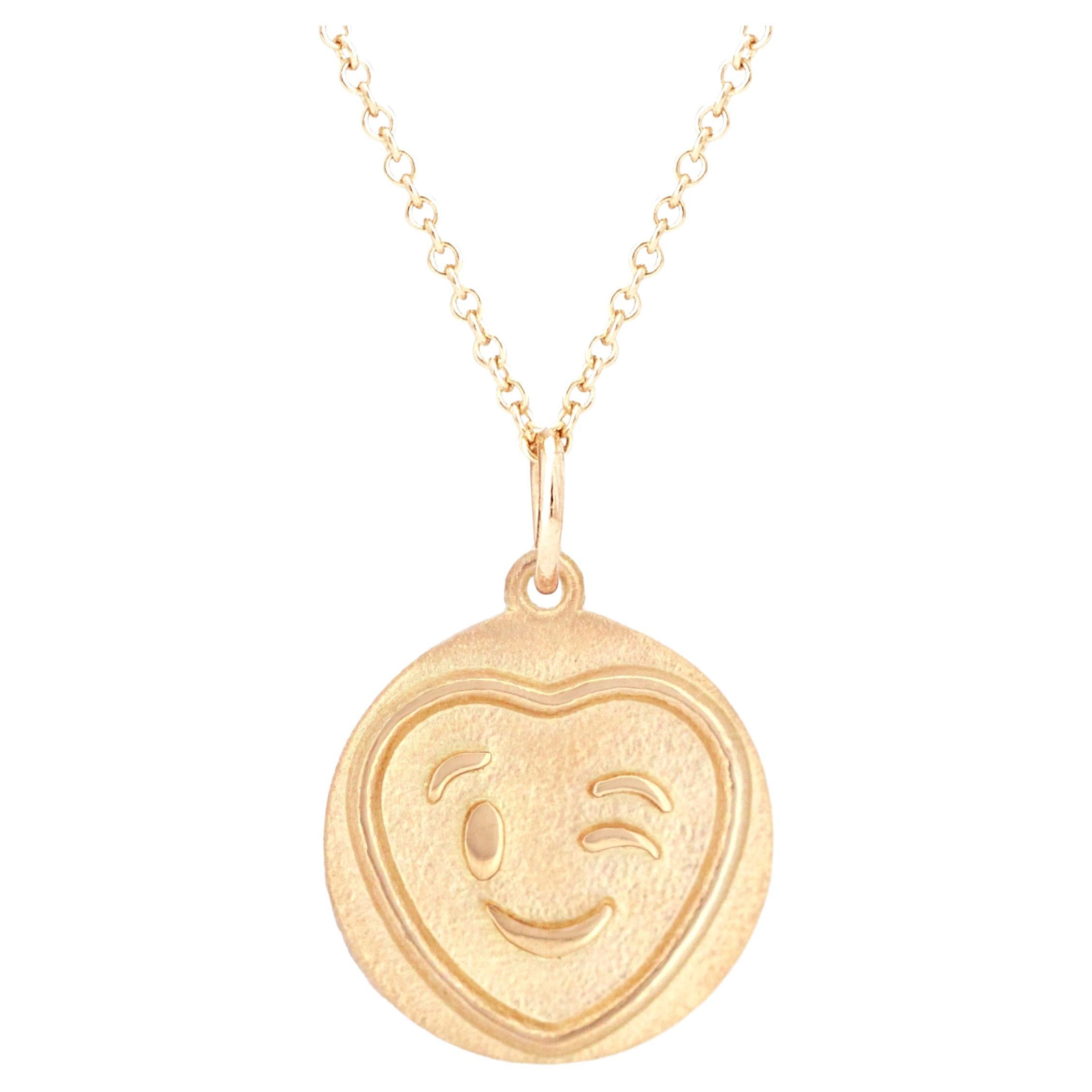 Love Heart Wink Pendant on 16 Inch Chain in 18ct Yellow Gold