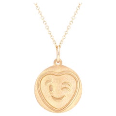 Love Heart Wink Pendant on 16 Inch Chain in 18ct Yellow Gold
