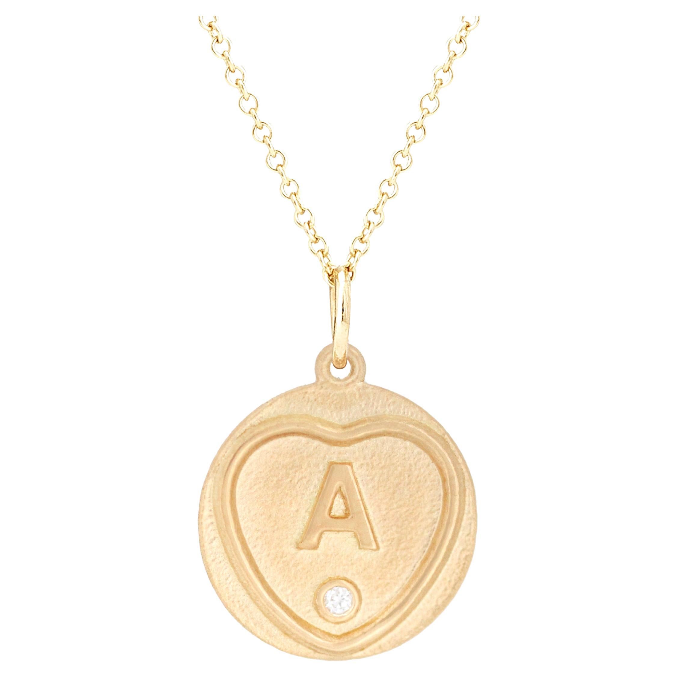 Love Hearts Initial A Necklace in 18 Carat Gold and Diamond On 18 Inch Chain
