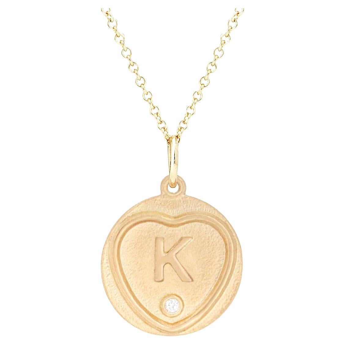 Love Hearts Initial K Necklace in 18 Carat Gold and Diamond On 16 Inch Chain