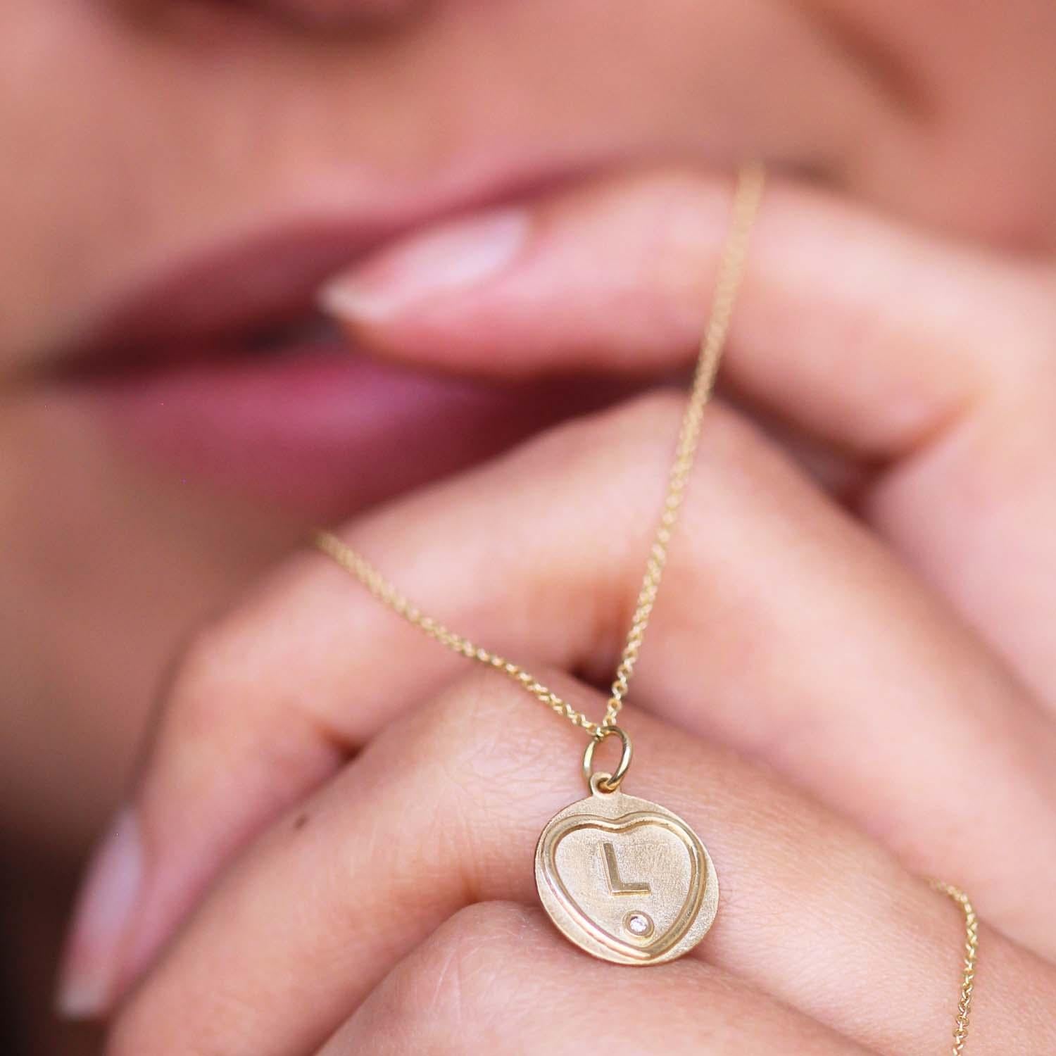 Contemporary Love Hearts Initial Necklace in 18 Carat Gold and Diamond For Sale