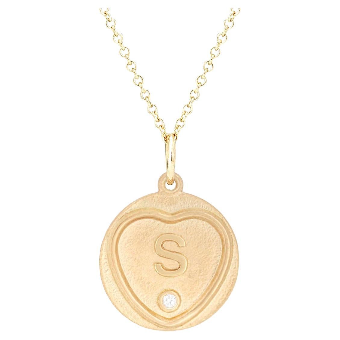 Love Hearts Initial S Necklace in 18 Carat Gold and Diamond For Sale