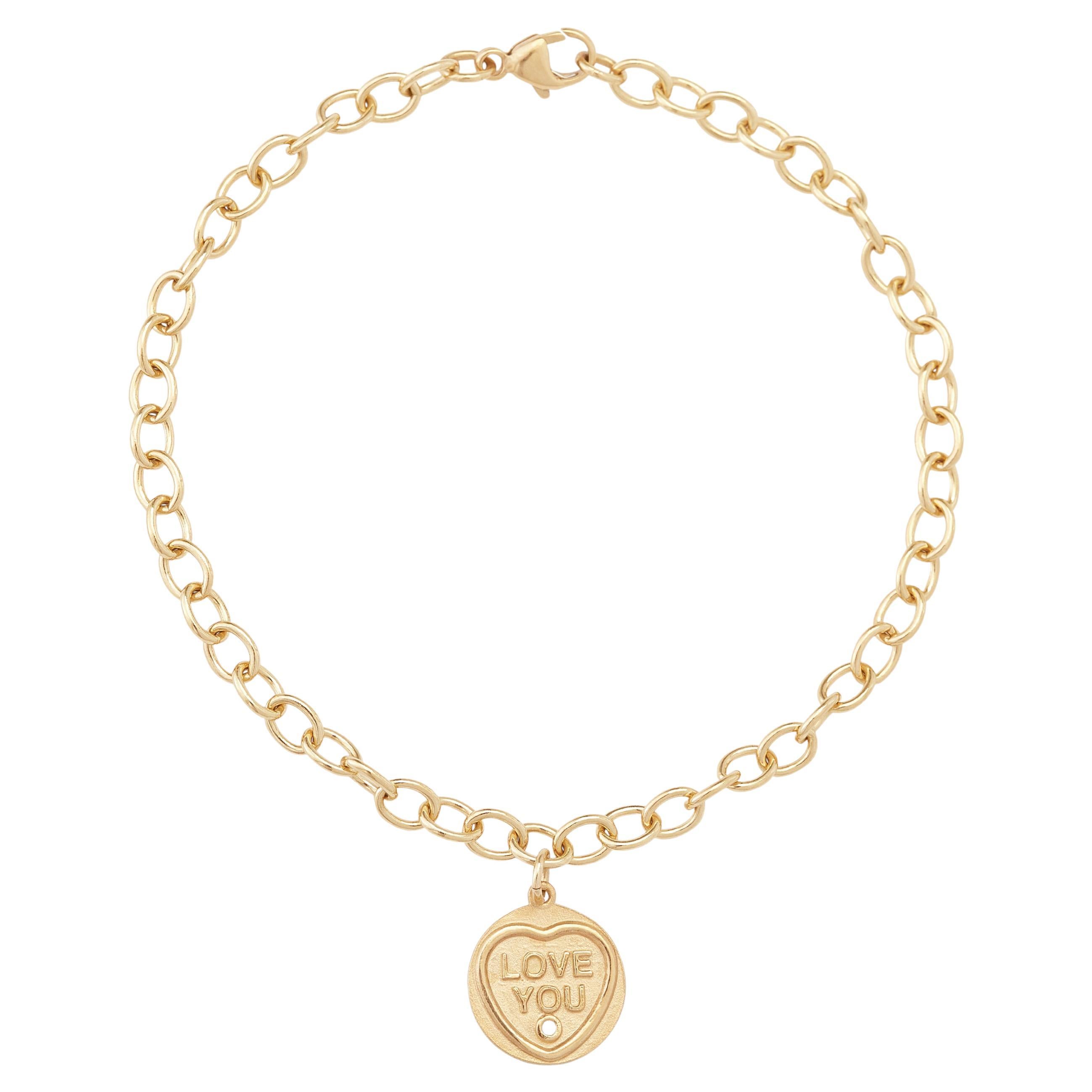Love Hearts Love You Charm Bracelet in 18 Carat Gold and Diamond For Sale
