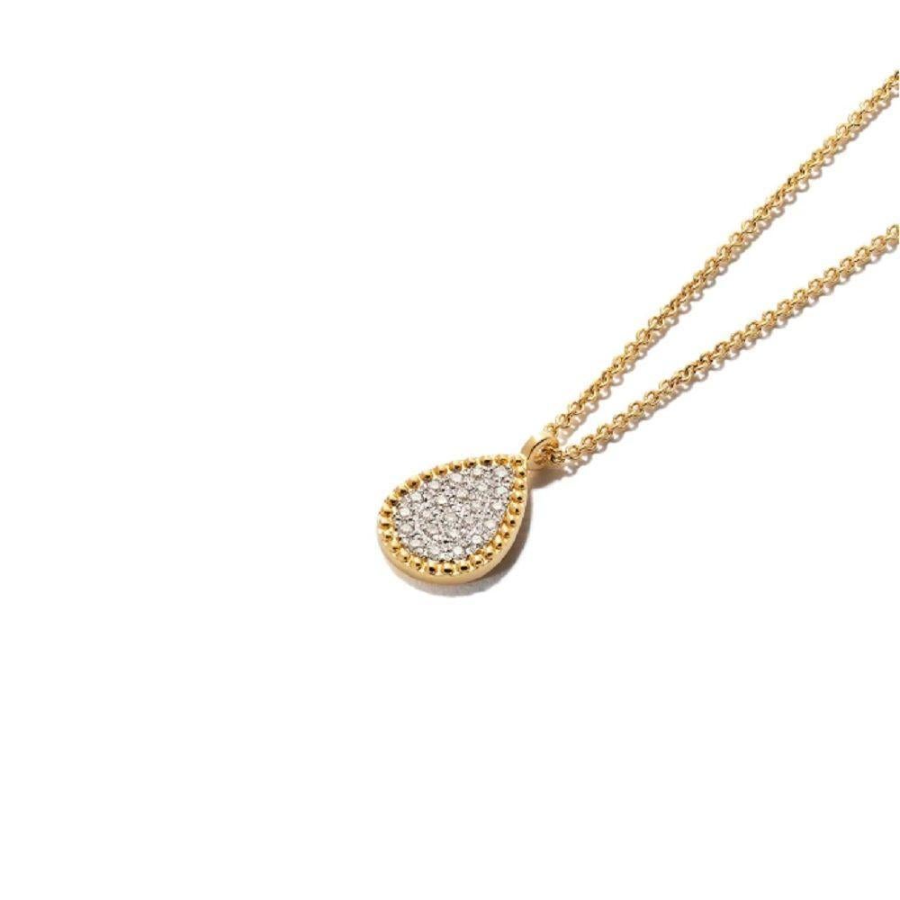 Women's Love 18K Gold and Diamond Hex Tag Pendant with Pear Beading Pave Necklace For Sale