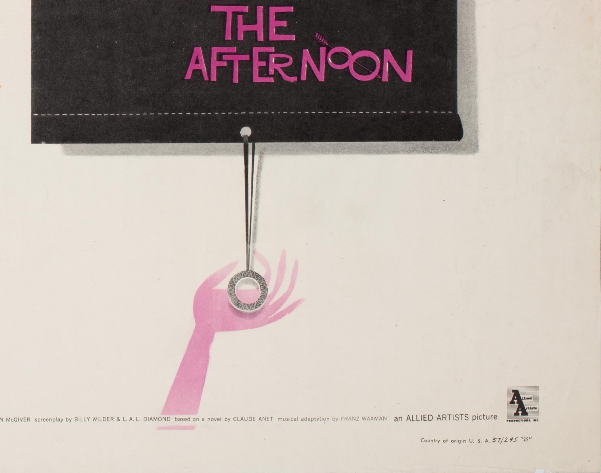 Love in the Afternoon 1957 US 1/2 Sheet Film Poster, Saul Bass Papel en venta