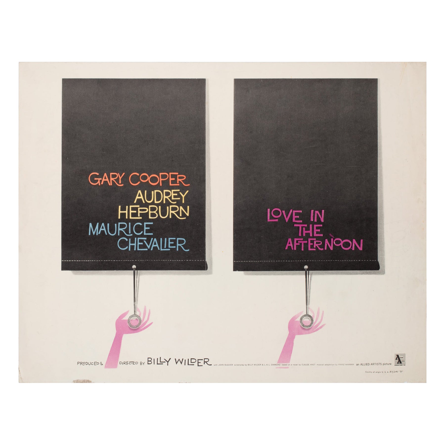 Love in the Afternoon 1957 US 1/2-Blatt-Filmplakat, Saul Bass, Love in the Afternoon