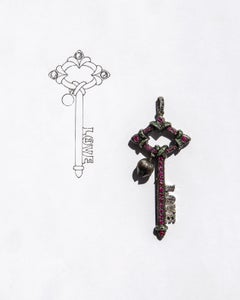 Love Key Silver with Ruby, Sapphire, Tsavorite and Tahitian Pearl Pendant