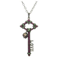 Love Key Silver with Ruby, Sapphire, Tsavorite and Tahitian Pearl Pendant