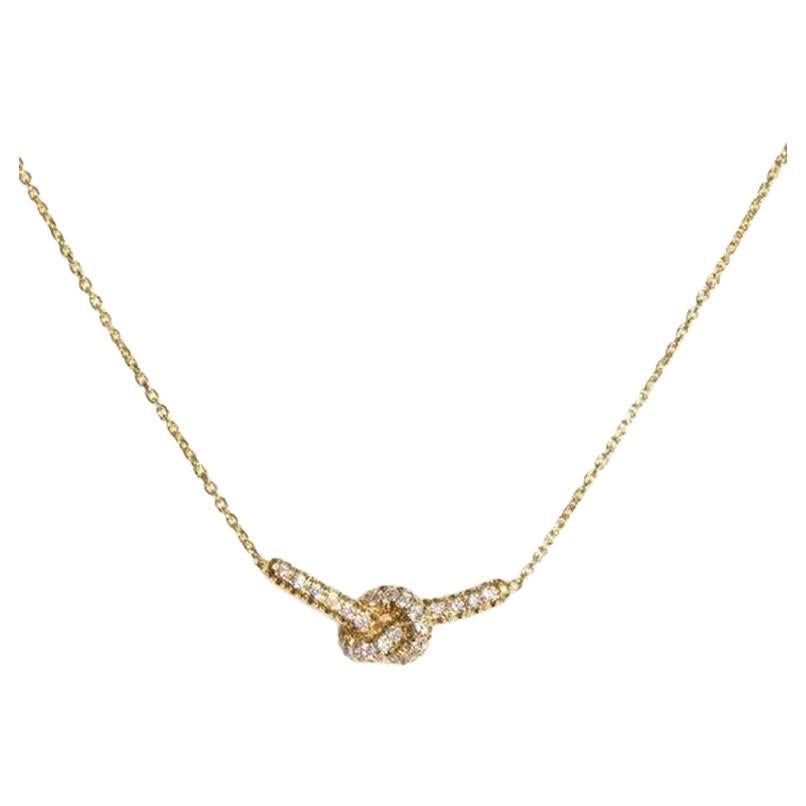 Love Knot Diamond Necklace, 14k Yellow Gold For Sale