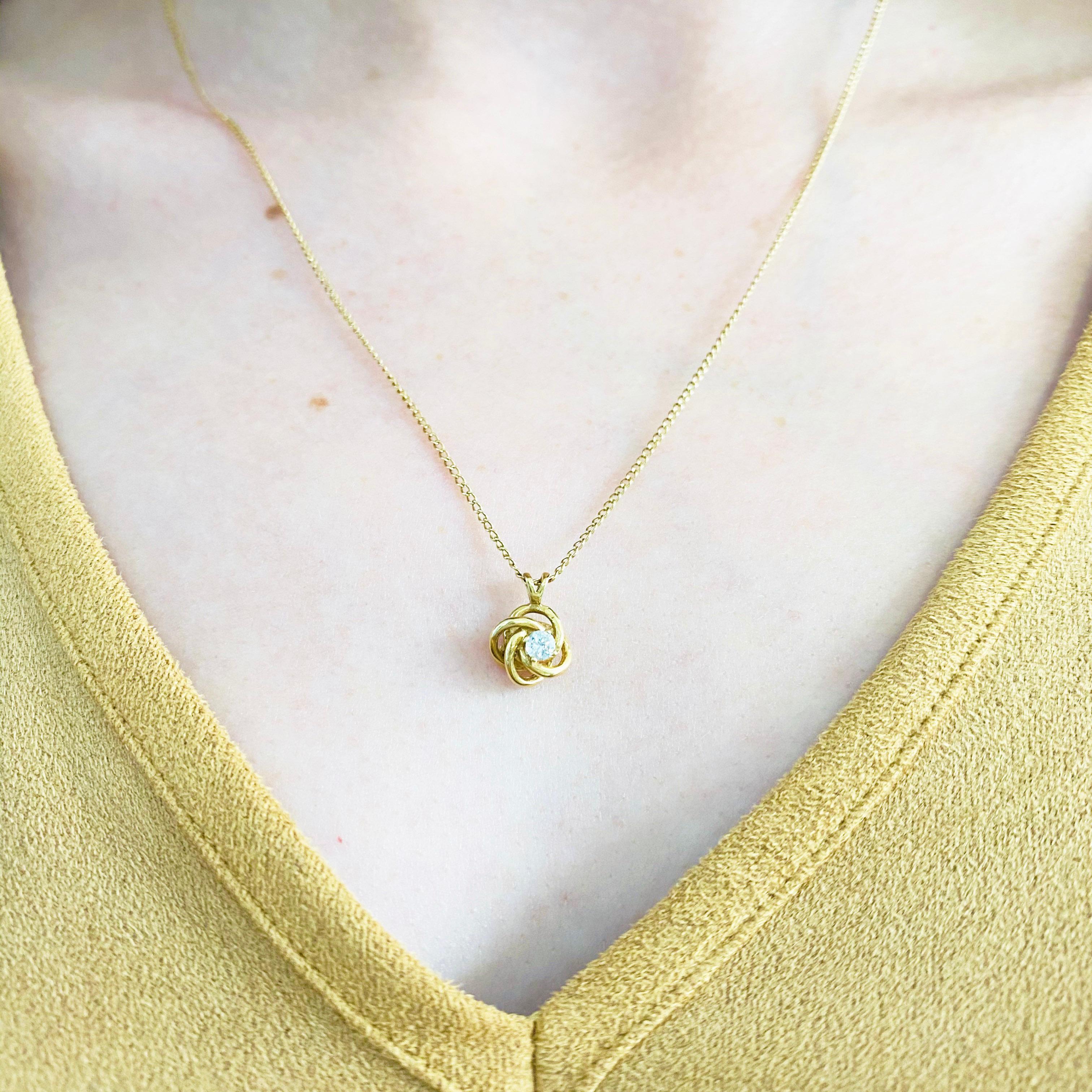 LOVE KNOT NECKLACE:  This gorgeous 14k yellow gold love knot pendant encircling a brilliant white diamond is the perfect mix between classic and trendy! The lover’s knot or love knot has a long history of being a symbol of love. It represents the