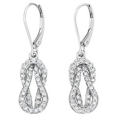 Love Knot Drop Dangling Diamond Earrings .75cttw 14K White Gold