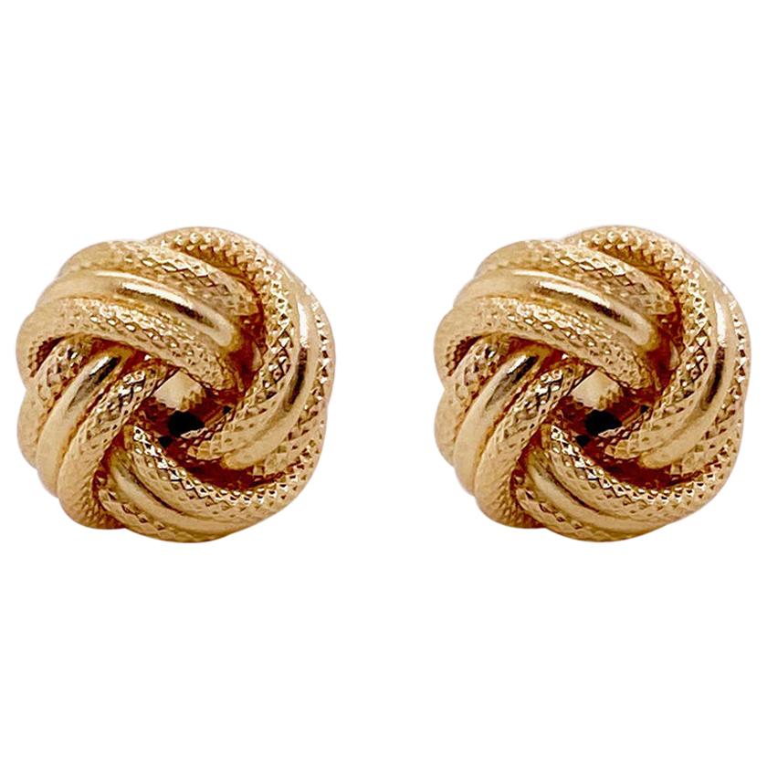 Gold Love Knot Earring Studs, 14 Karat Yellow Gold Earrings For Sale at