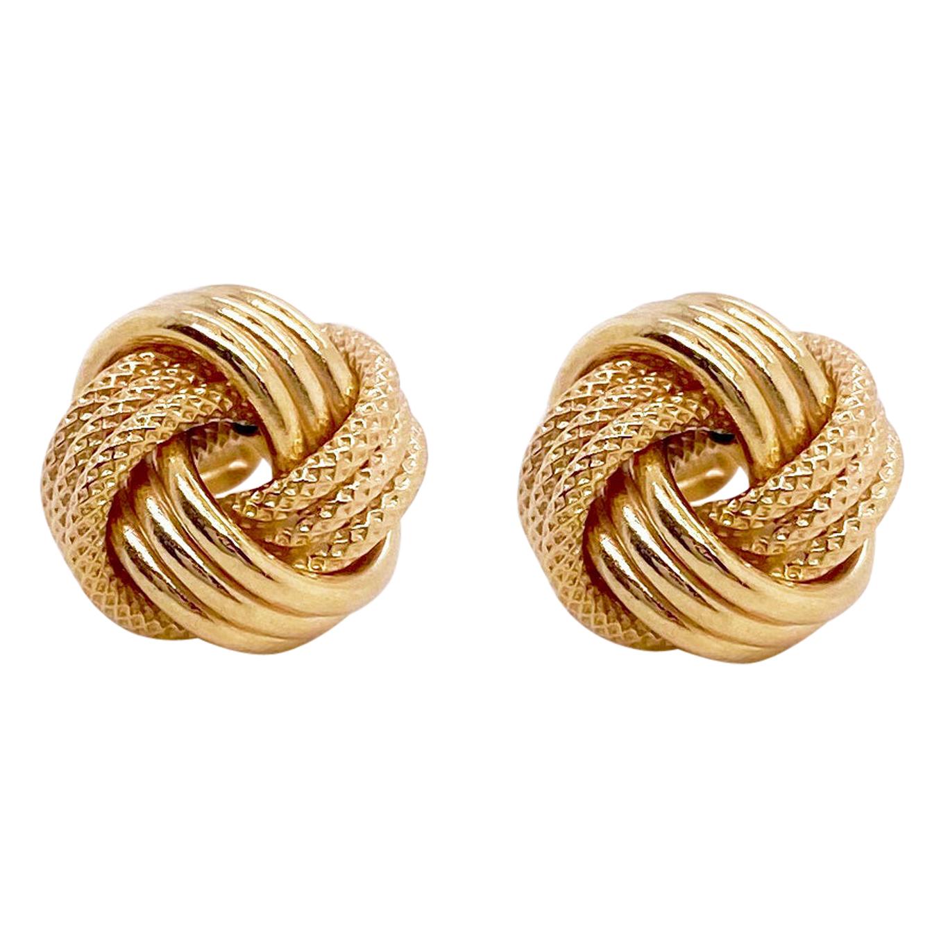 14K Yellow Gold Shiny One Row Love Knot Post Earrings by IcedTime 
