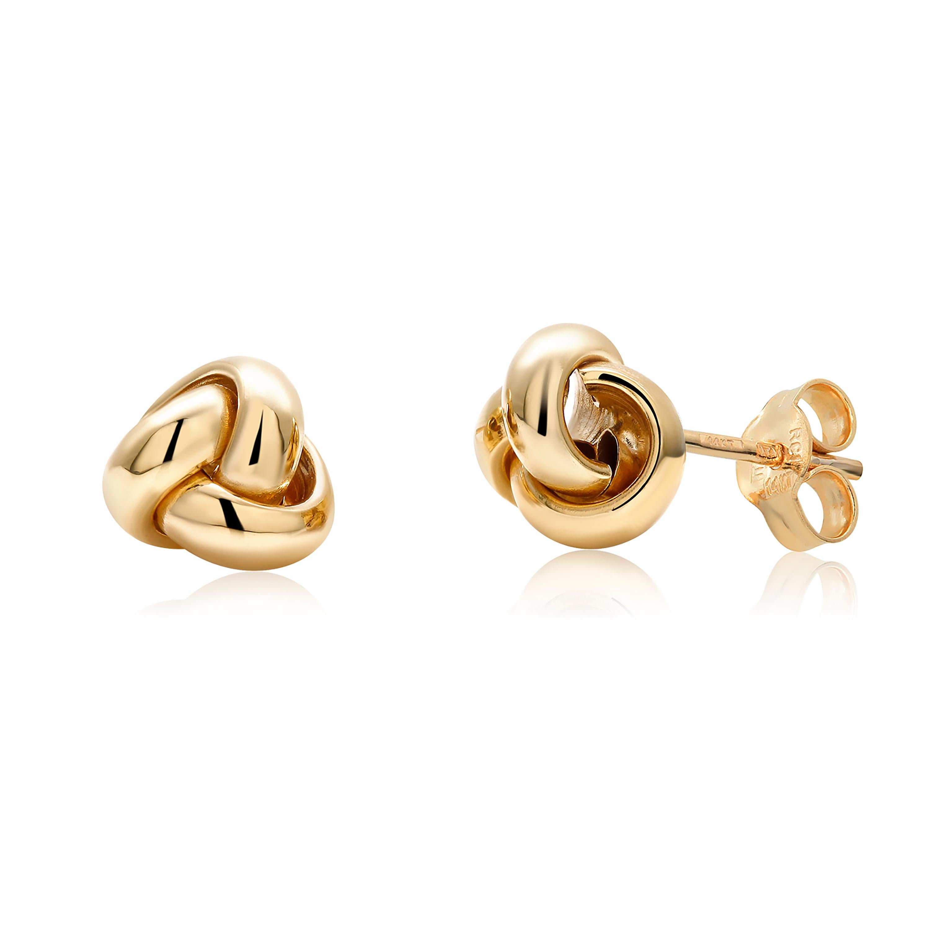 Fourteen Karats Yellow Gold 0.40 Inch Wide Love Knot Stud Earrings  In New Condition In New York, NY