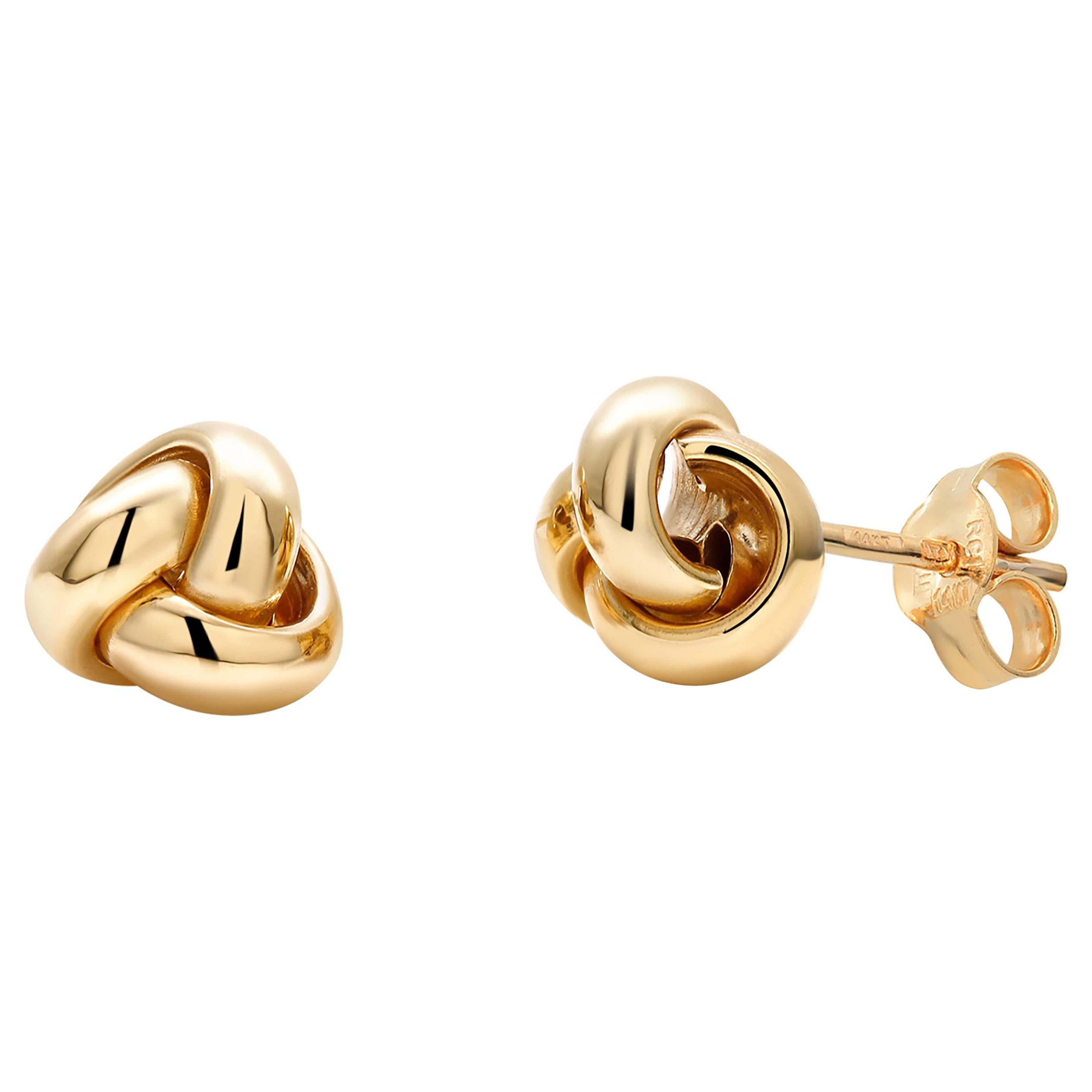 Fourteen Karats Yellow Gold 0.40 Inch Wide Love Knot Stud Earrings 