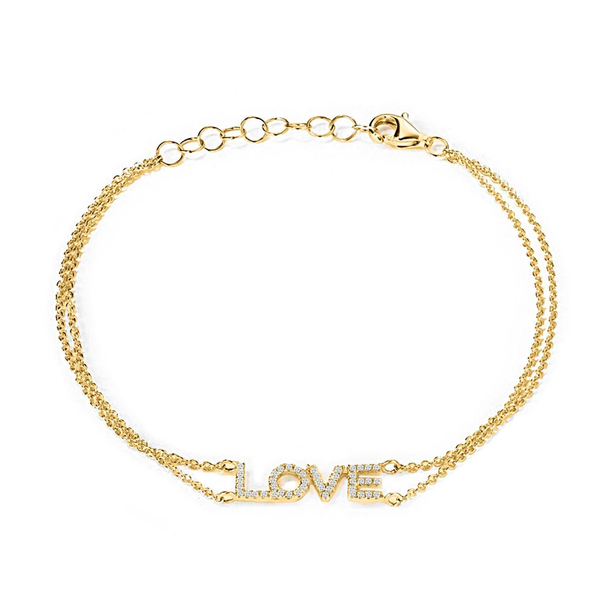 Bracelet lettres d'amour en or jaune 14 carats