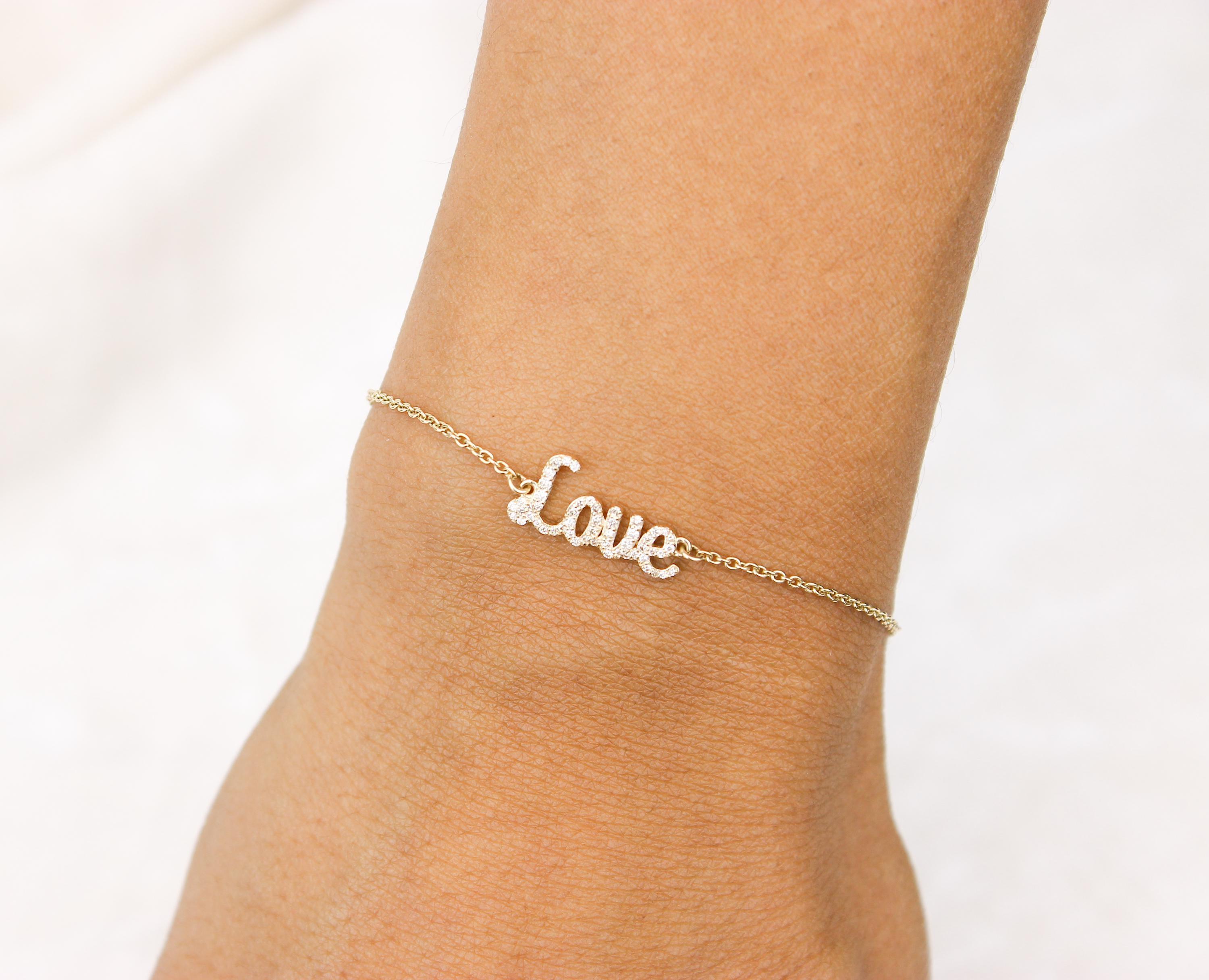 Love Letter Diamantkettenarmband aus 14k Gold (zertifiziert) (Art déco) im Angebot