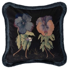 LOVE LETTER Coussin en velours à franges moyennes - Noir