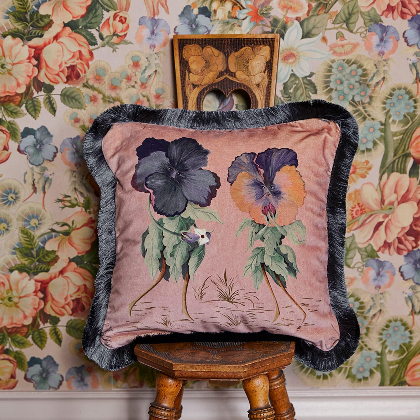 British LOVE LETTER Medium Fringe Velvet Cushion - Tourmaline For Sale