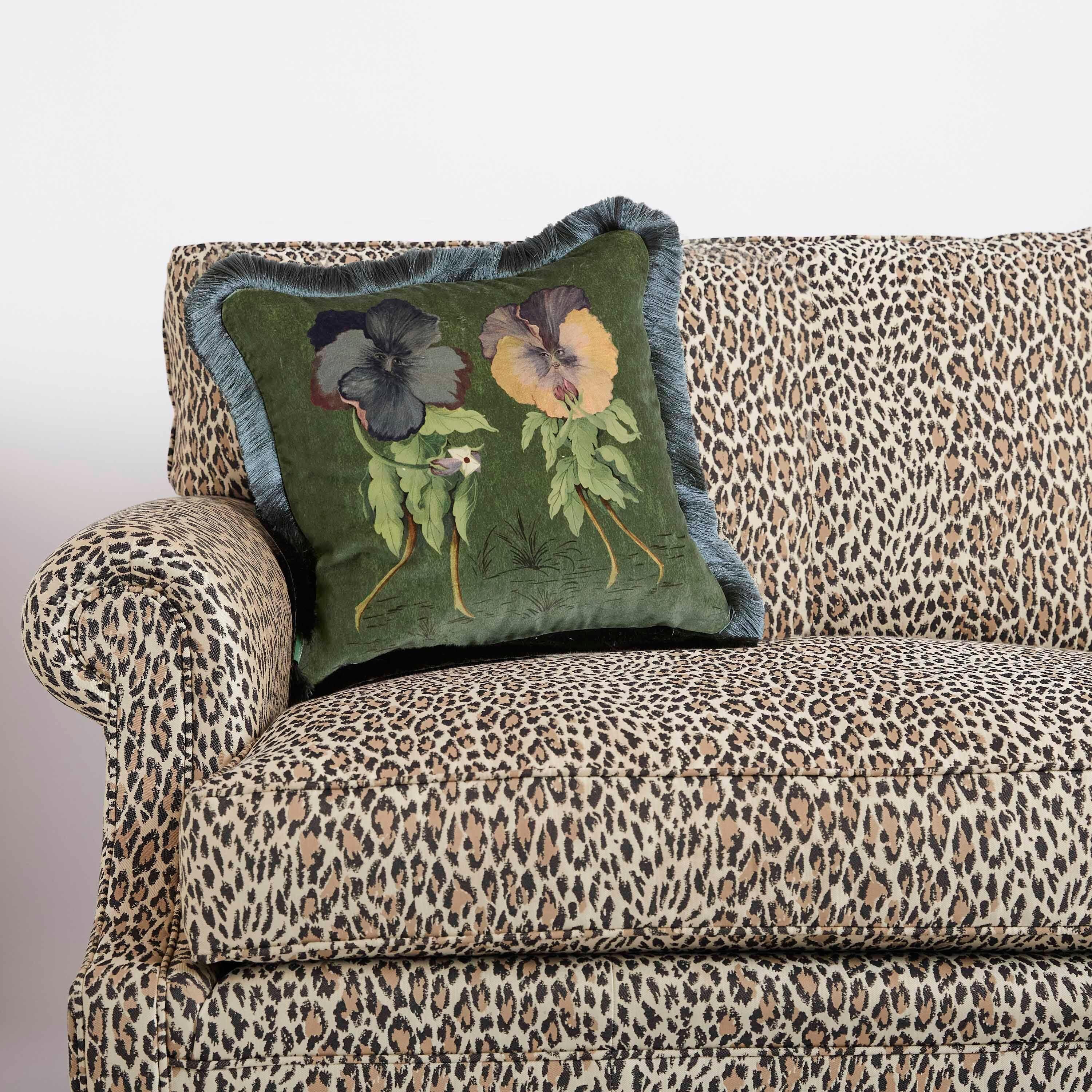 European LOVE LETTER Velvet Medium Fringed Cushion - Verde For Sale