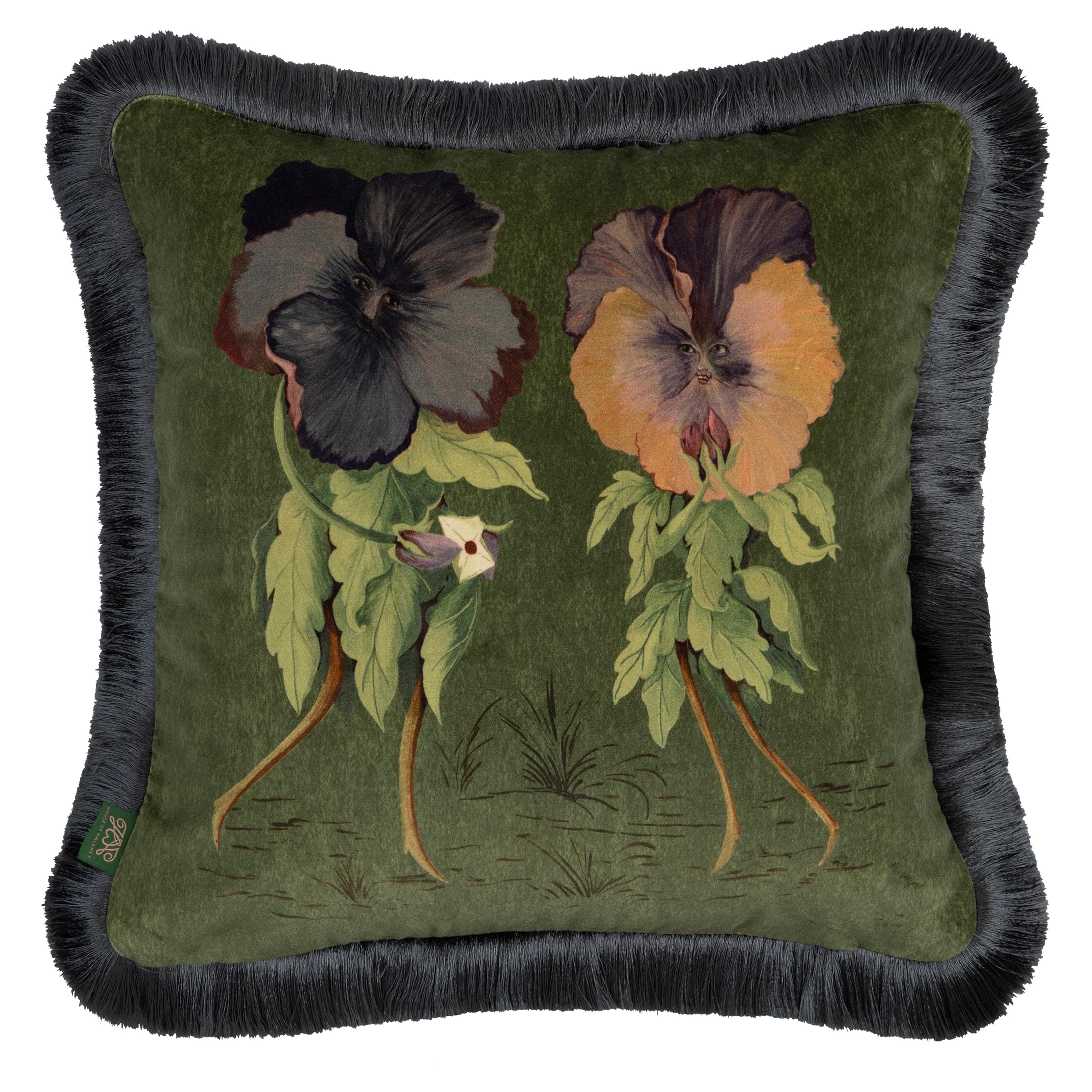 LOVE LETTER Velvet Medium Fringed Cushion - Verde