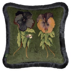 LOVE LETTER Velvet Medium Fringed Cushion - Verde
