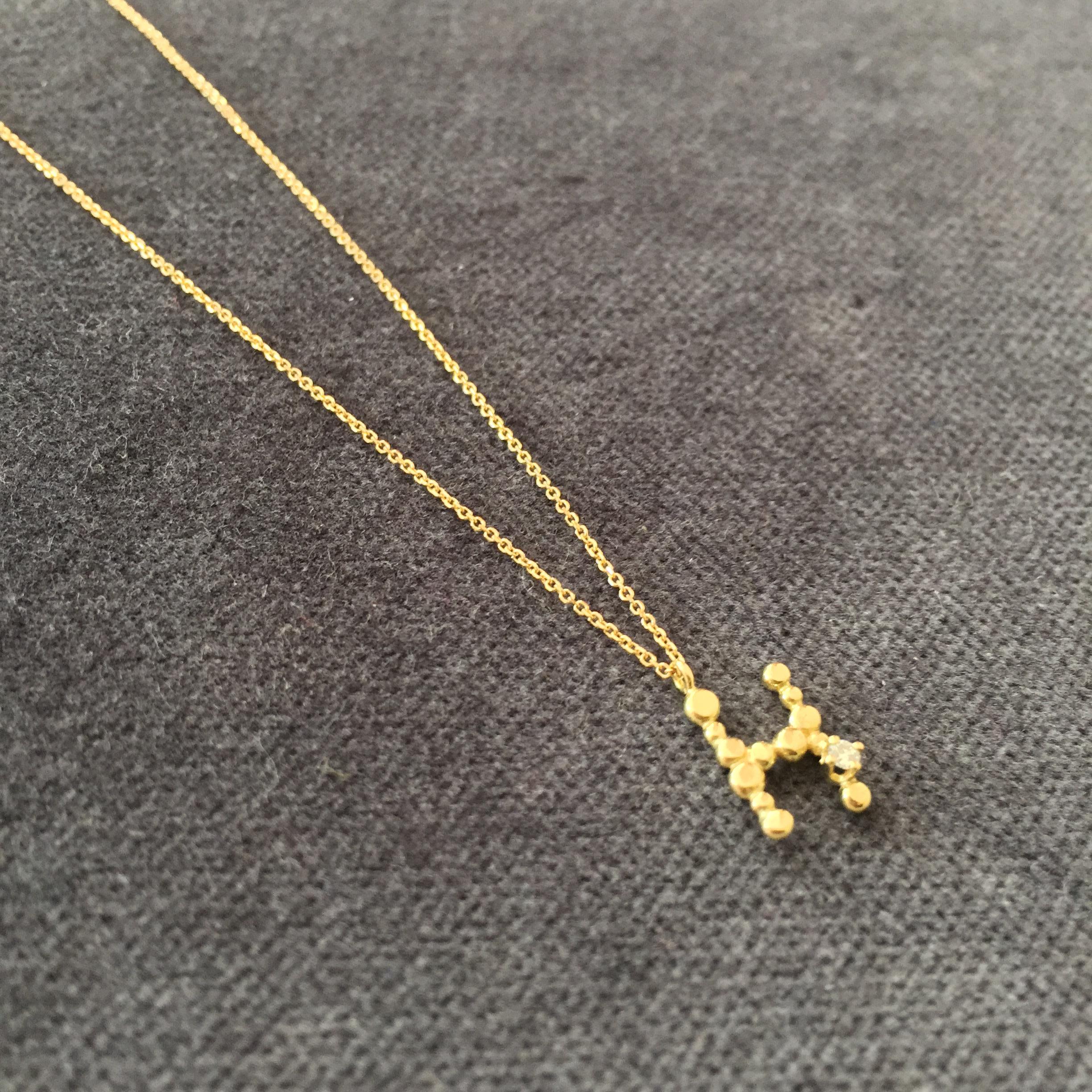 Sweet Pea Initial Letter Diamond and 18k Yellow Gold Letter 'H' Necklace In New Condition For Sale In London, GB