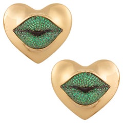 Love Lips Statement Clip on Earrings Green