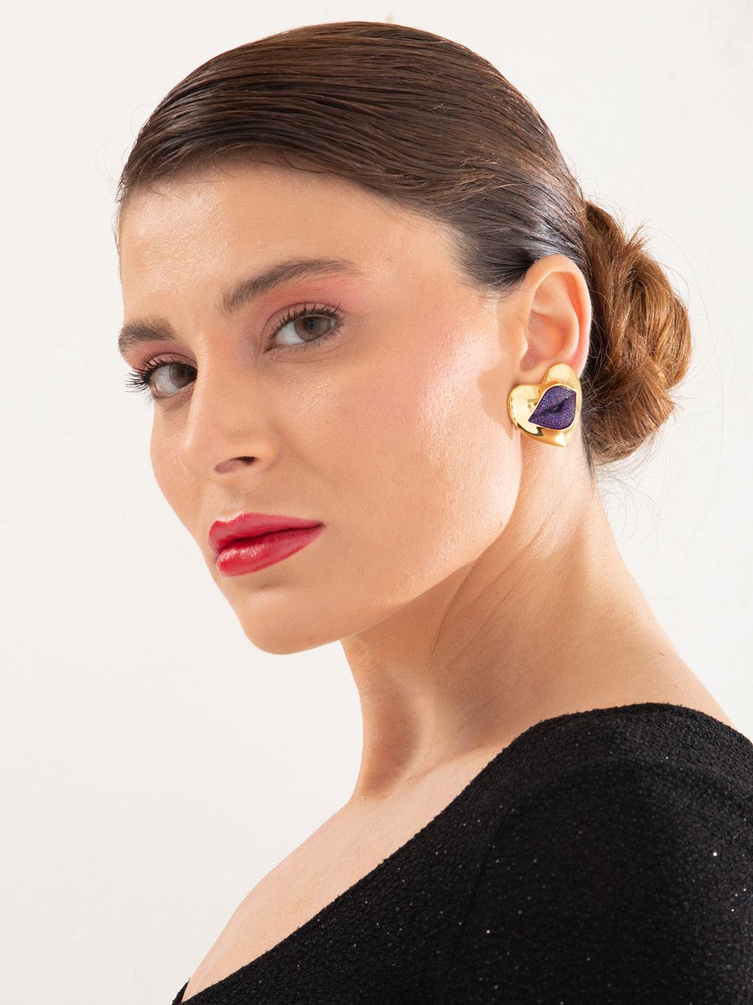 Women's Love Lips Statement Clip on Earrings Purple For Sale