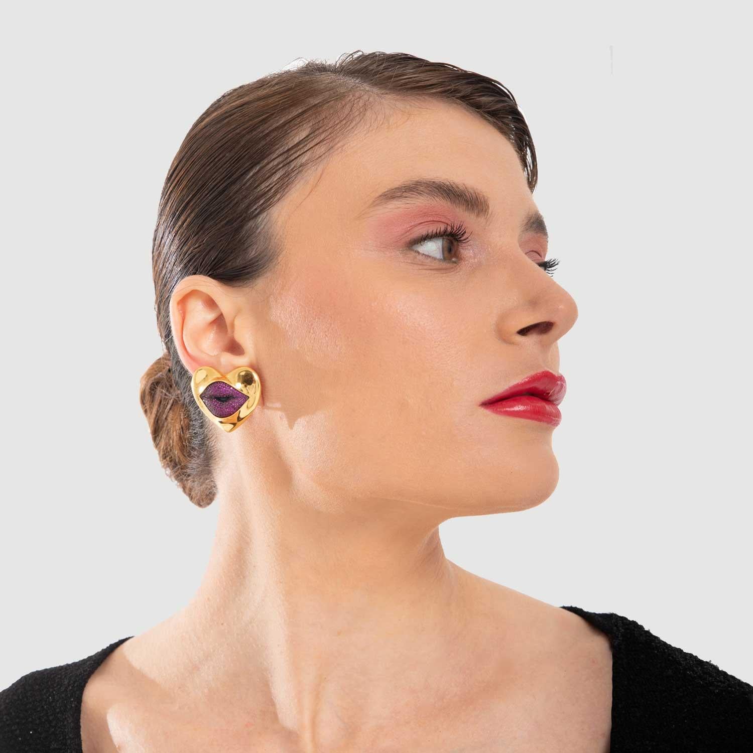 Modern Love Lips Statement Clip on Earrings Red For Sale