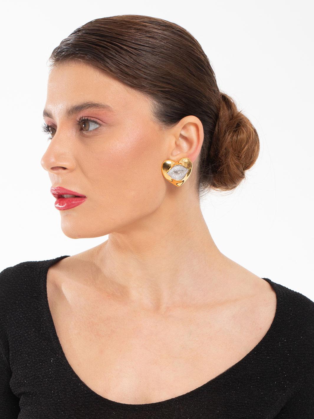 gold heart statement earrings