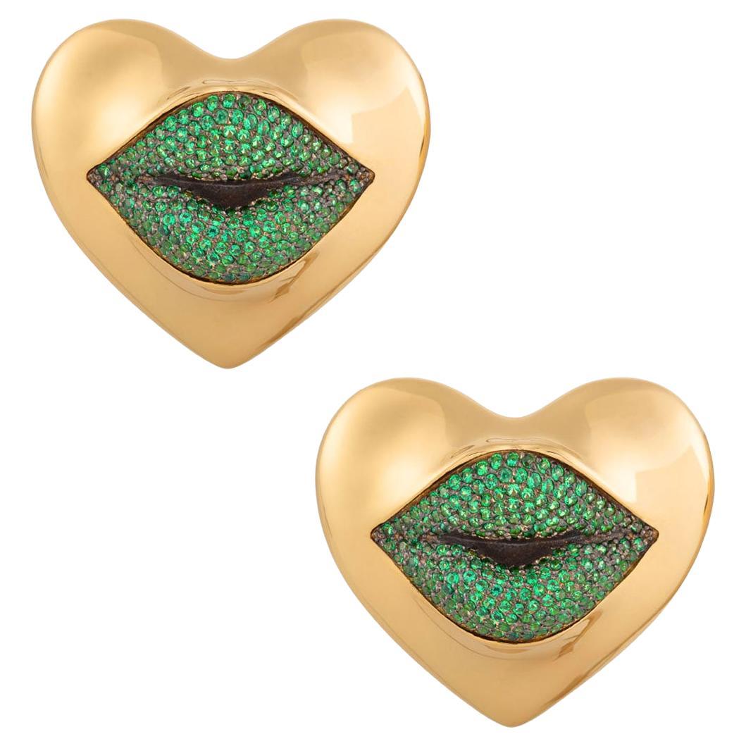 Naimah Love Lips Statement Earrings, Green For Sale