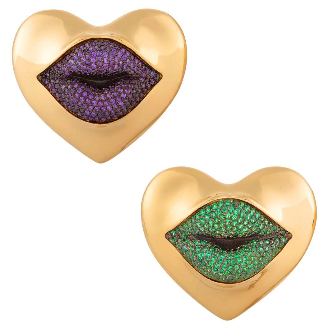 Naimah Love Lips Statement Earrings, Green-Purple For Sale
