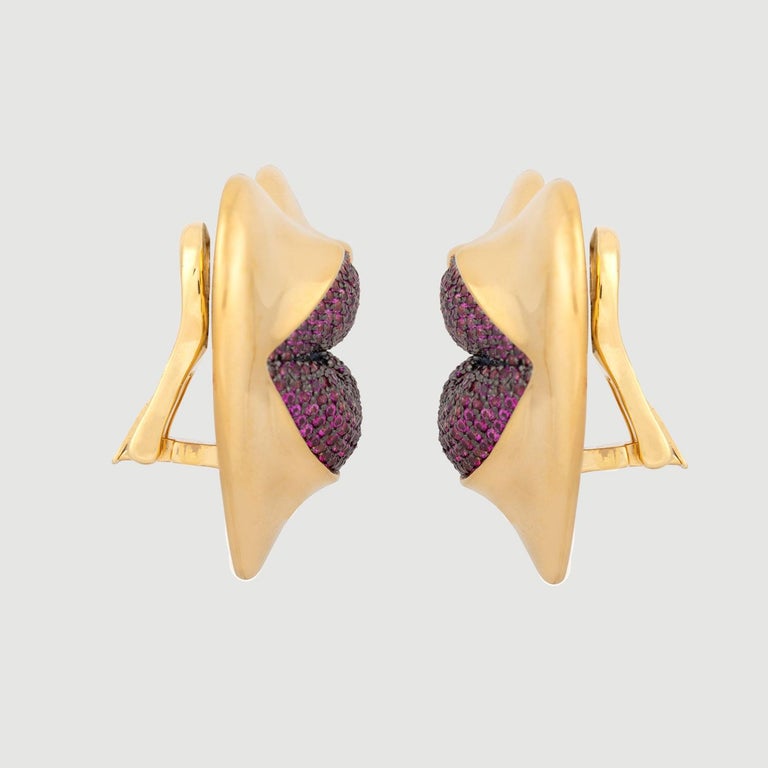 Naimah Love Lips Statement Earrings, Ruby For Sale at 1stDibs
