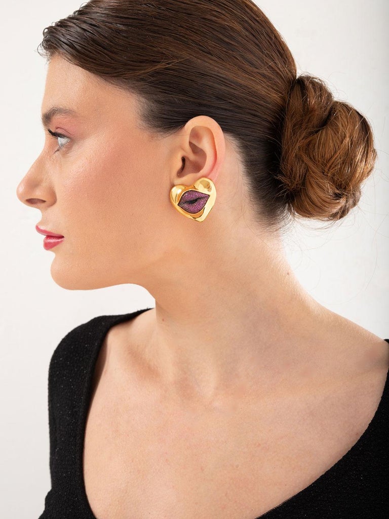 Naimah Love Lips Statement Earrings, Ruby For Sale at 1stDibs